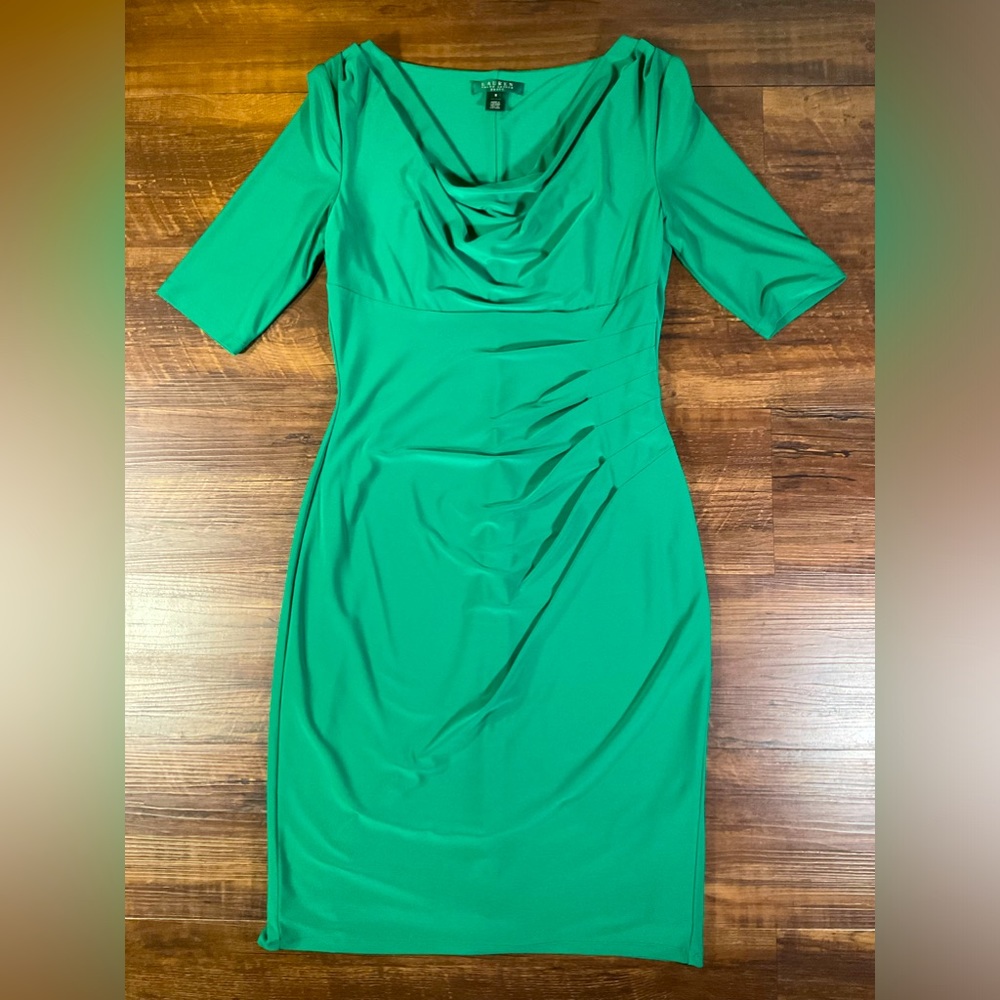 Lauren Ralph Lauren Green Knee Length Sheath Dress, Size 8